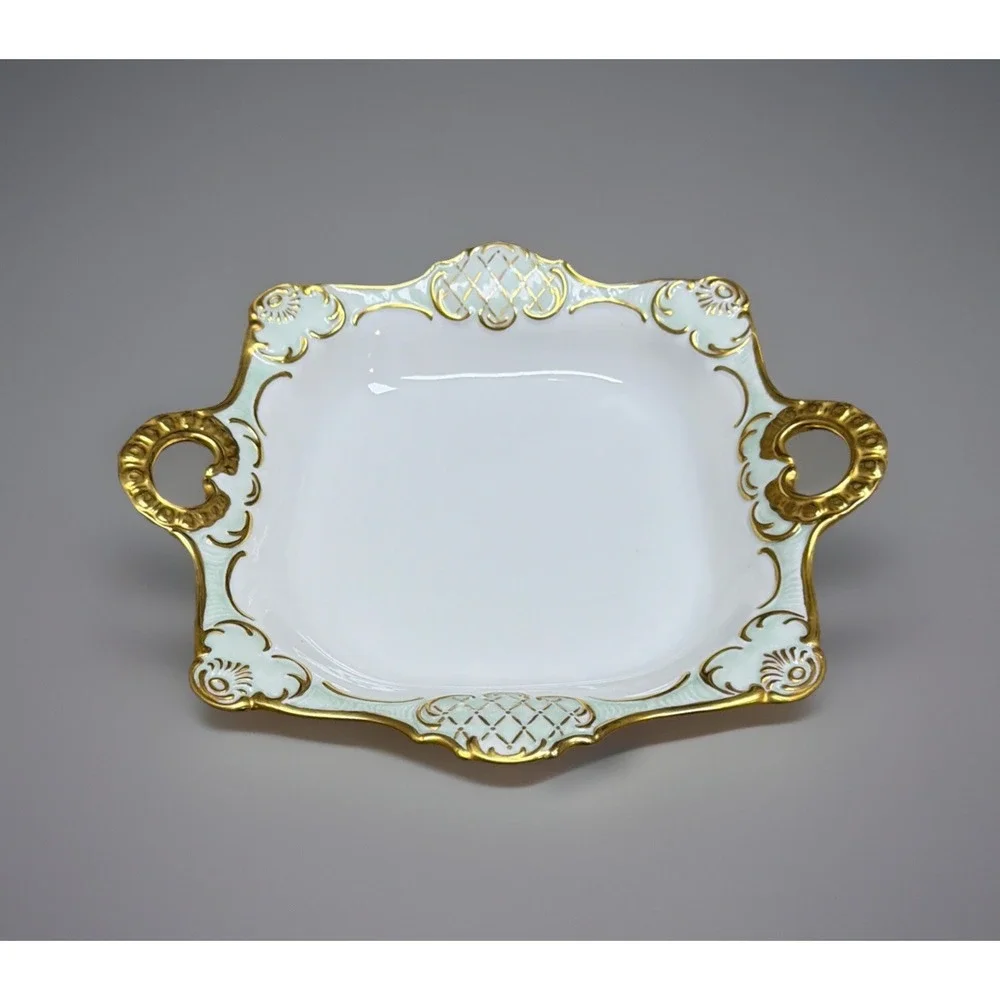 Vtg Bavaria Gerold Porzellan‎ White/Green Serving Dish Gold Gilt W Germany